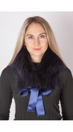 Extra dark blue fox fur collar-neck warmer